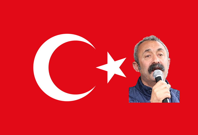 flag of Turkye with portrait of the mayor of Tunceli